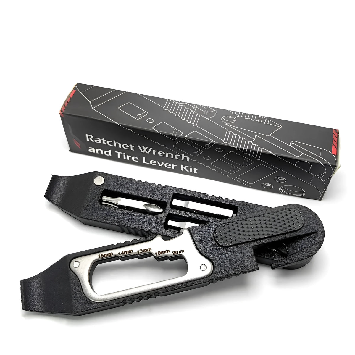 Multifunctional pry tire bar ratchet wrench in nylon tool steel, colour TL-TS02, specification TS02, for bicycle repair and carrying.