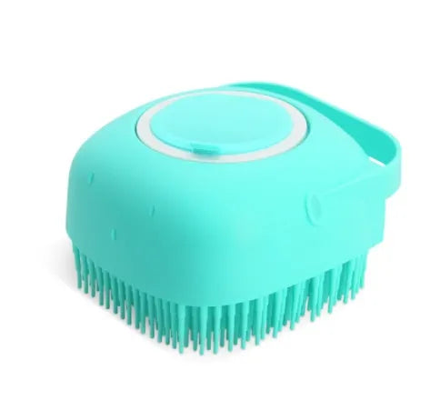 Soft silicone shower back brush in blue with flexible bristles for body massage and cleaning