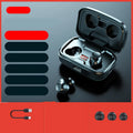 Wireless in-ear earphones in black, blue, and red colours with a private mould design for Bluetooth music and calls.