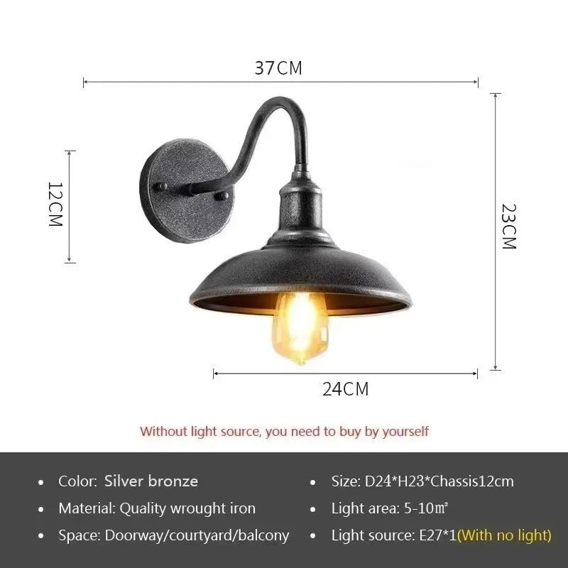 Retro villa courtyard wall lamp in copper or silver finish with right angle or bevel mounting style