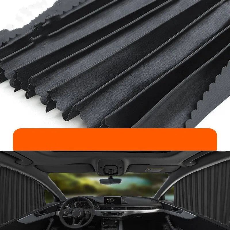Auto retractable car sun curtain with roller shutter mechanism in gold colour