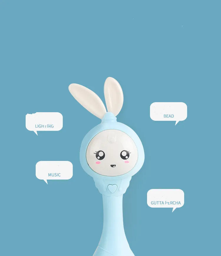 Baby educational teething toy musical stick in light blue, mint green, orange, or pink colours