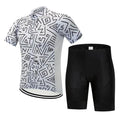 Cycling kit outline with black jersey and shorts on white background