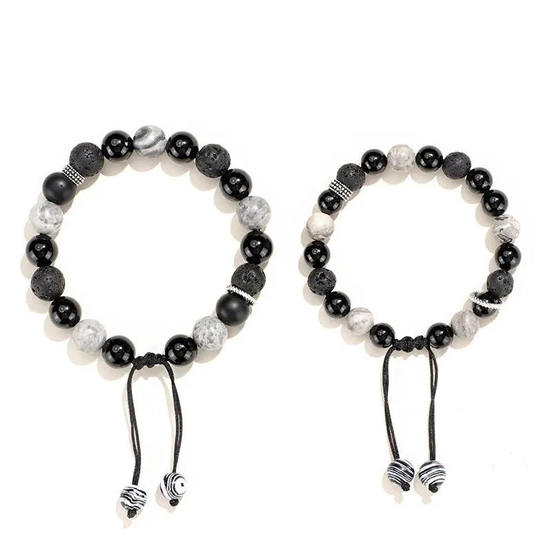 Black agate map stone volcanic bracelet diamond shape 10mm men 8mm women electroplated