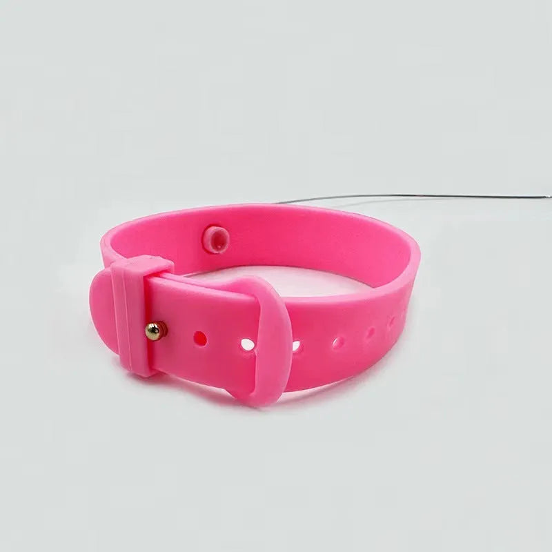 Adjustable cat collar toy with bell, detachable silicone teasing wand, and feather attachment in blue and pink options