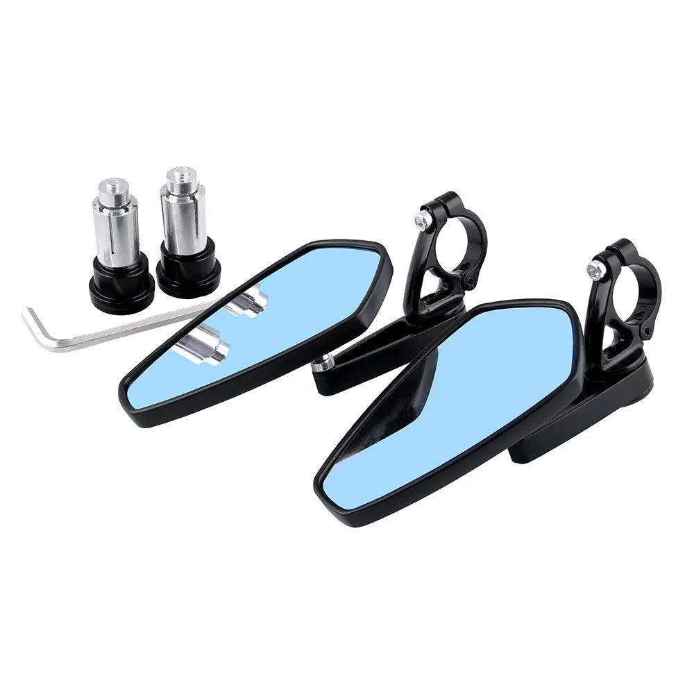 Black aluminium alloy motorcycle retrofit mirror with blue glass for 22mm handlebars