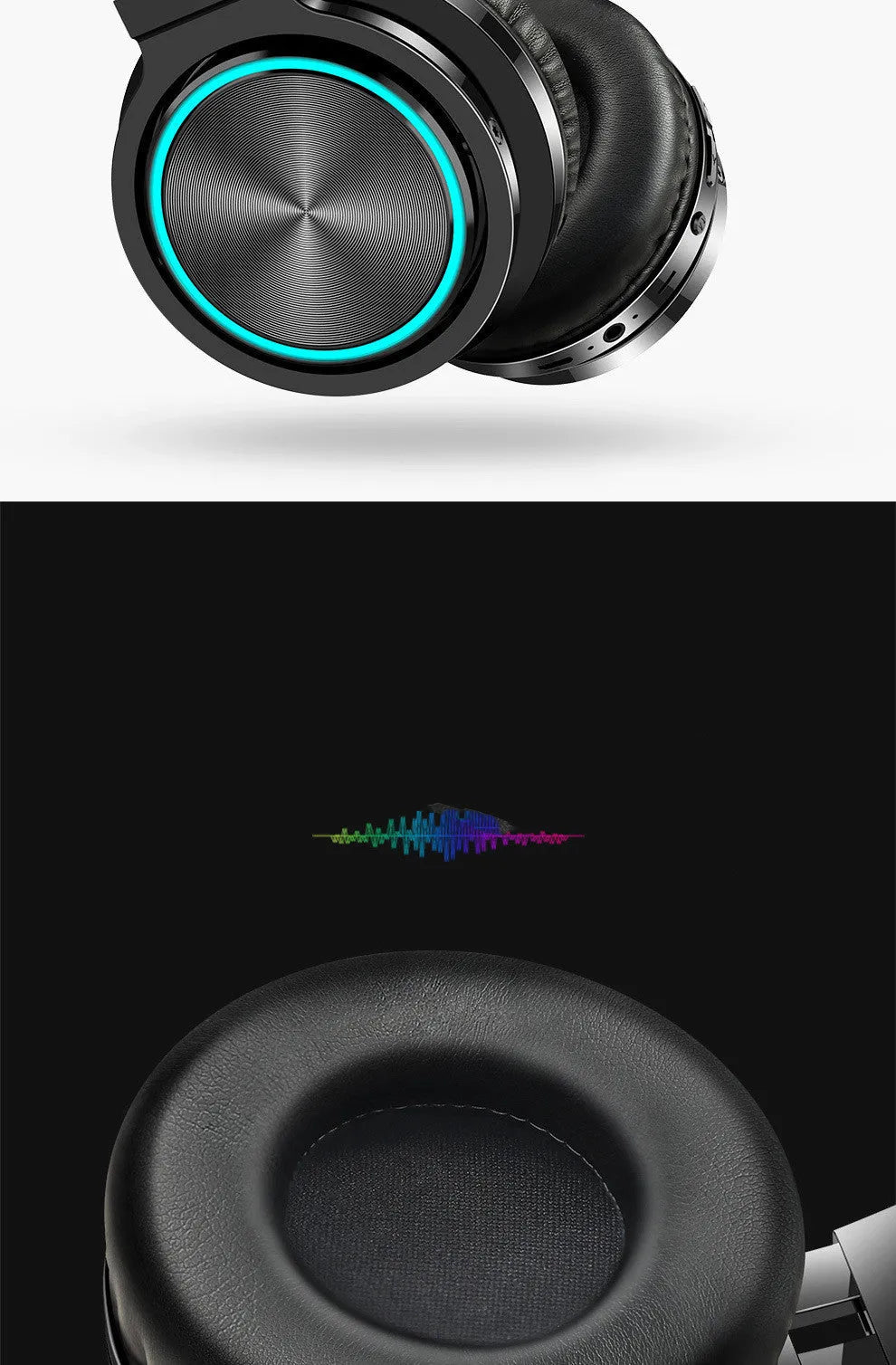 B12 wireless folding headset shown in black colour, demonstrating its folded compact state and head-mounted design.