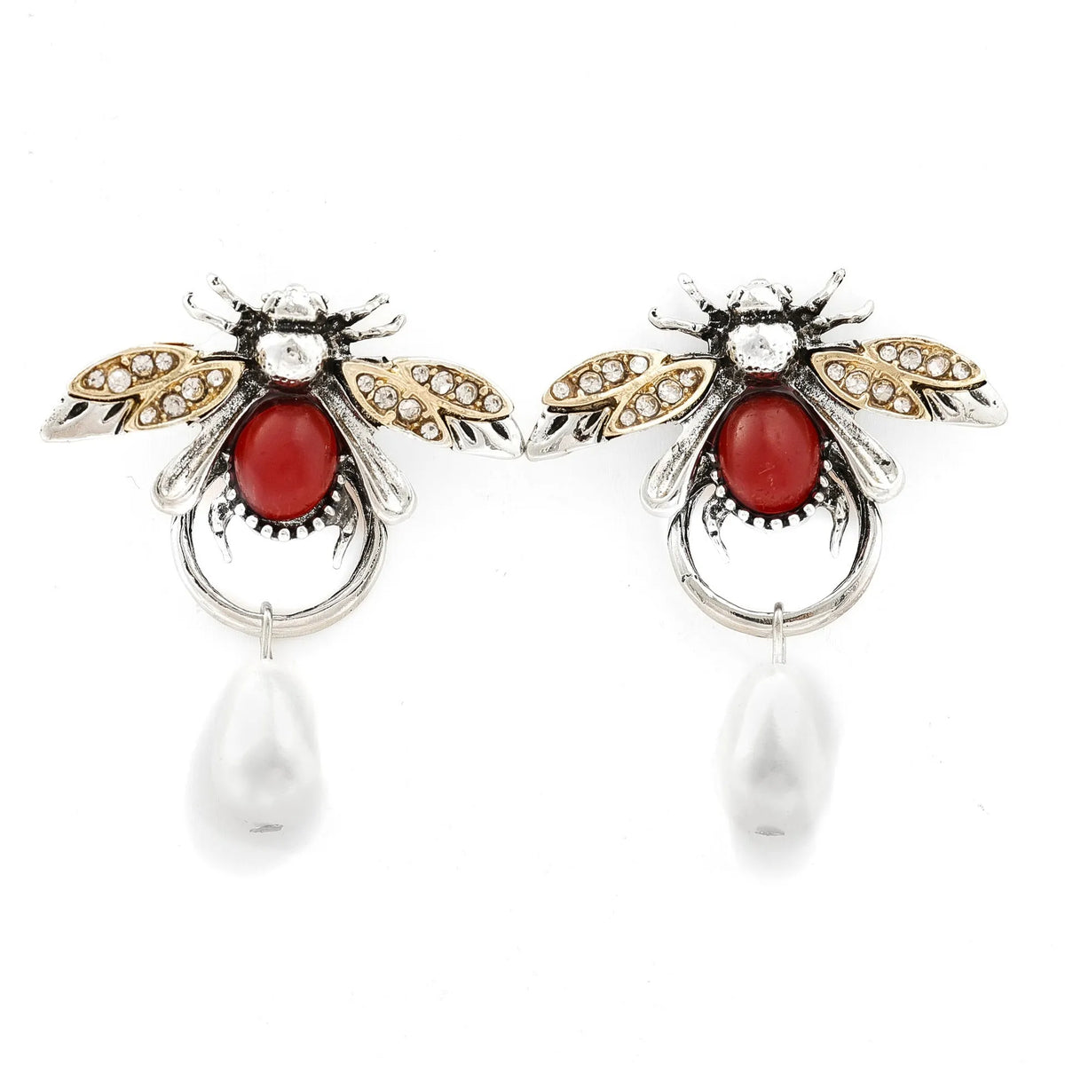 Retro bee drop earrings in alloy with regular chain, shown in gold or antique white K for women