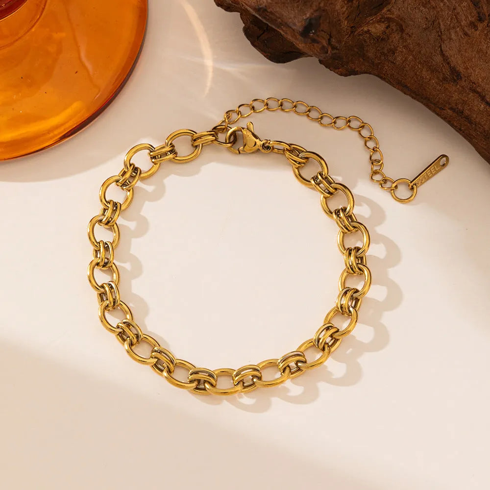 European And American Ins Style 18K Gold-Plated Chain Bracelet Made of Titanium Steel with O-Ring Chain for Women as Necklace Ornament in Gold