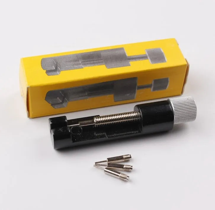 Metal watch strap link removal tool with thimbles, 6.4cm length, 1.4cm width, 1.3cm height, adjustable width 3.1cm
