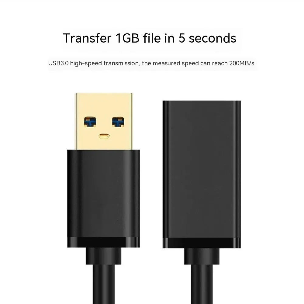 USB 3.0 extension cable male to female black PVC 0.5m length for printer and data transfer