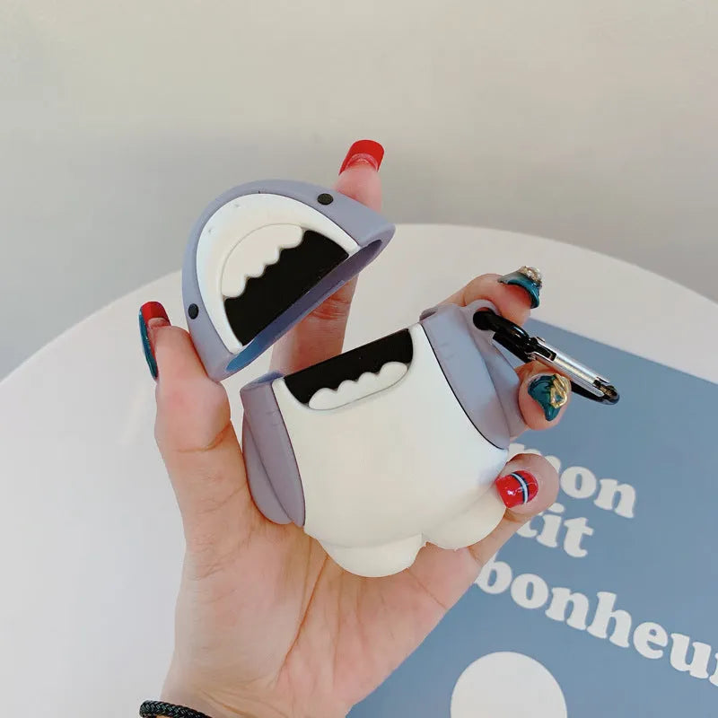 Silicone shark fin design protective cover for Apple AirPods 1 and 2 earphones.