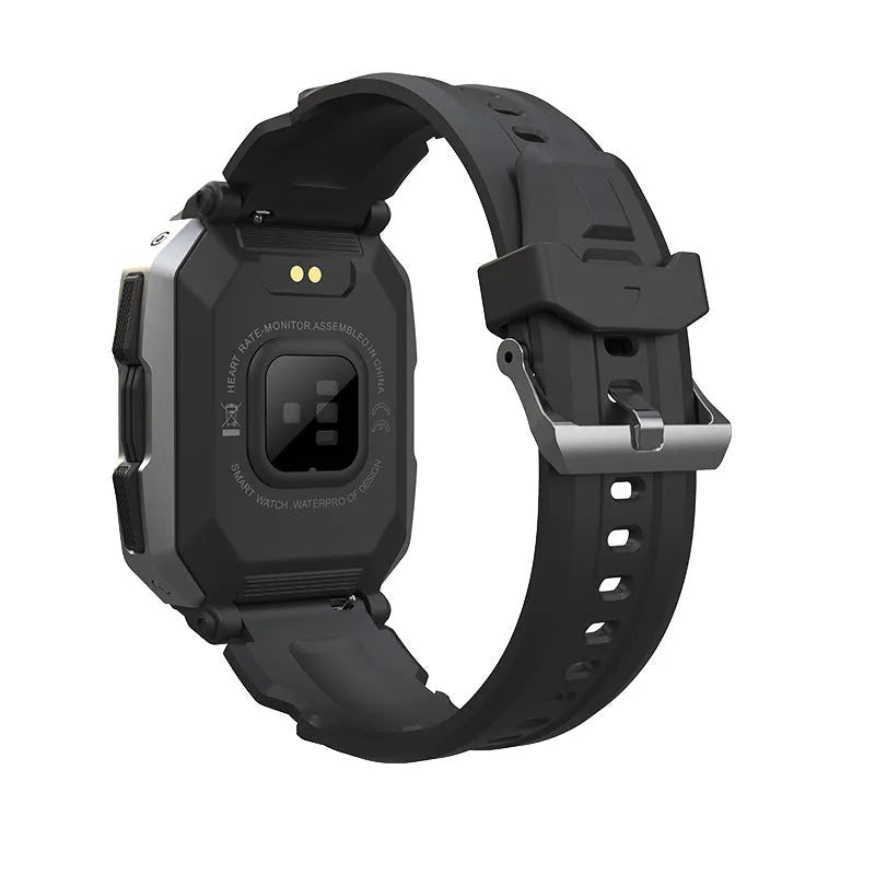 Multi-scene sports smartwatch with 1.71-inch HD square screen, silicone band, heart rate monitor, and 5ATM waterproof, in black