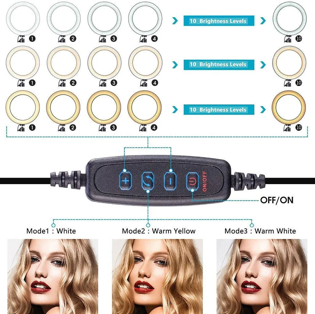 10-inch two-section telescopic ring macro flash live fill light with universal mobile phone mount, 5000K, plug-in