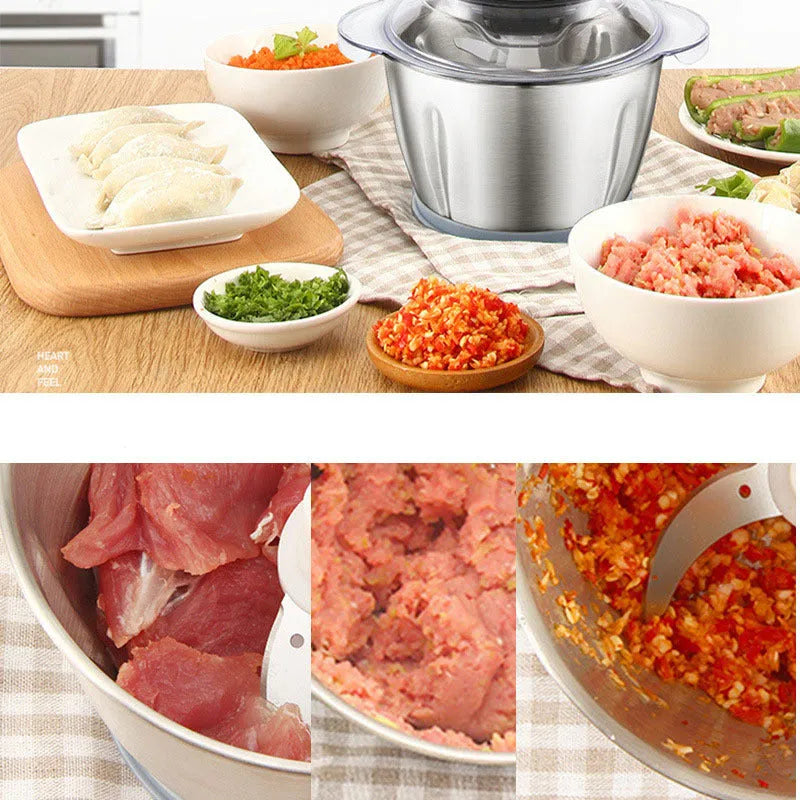 Electric garlic peeler appliance for use with a LONG PLUS brand meat grinder.