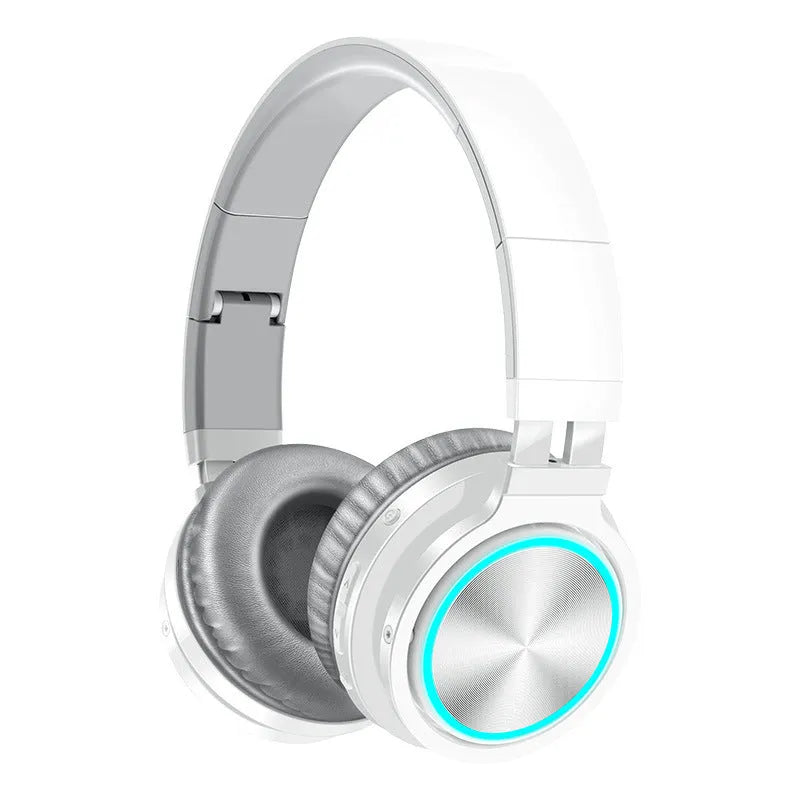 B12 wireless folding headset shown in black colour, demonstrating its folded compact state and head-mounted design.