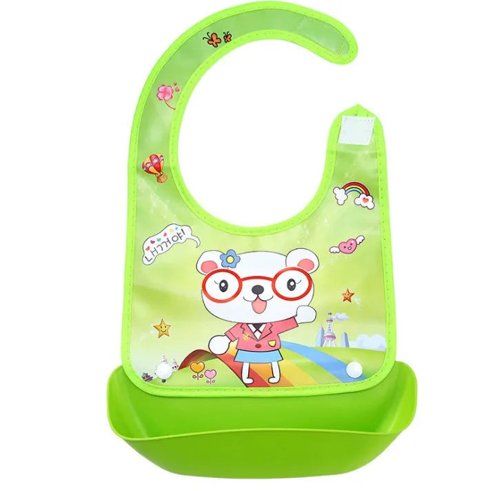 Cartoon baby PVC three-dimensional bib with blue koala design and waterproof silicone pocket