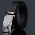 Men's automatic buckle belt in imitation leather with rectangular alloy buckle, multiple colour and length options