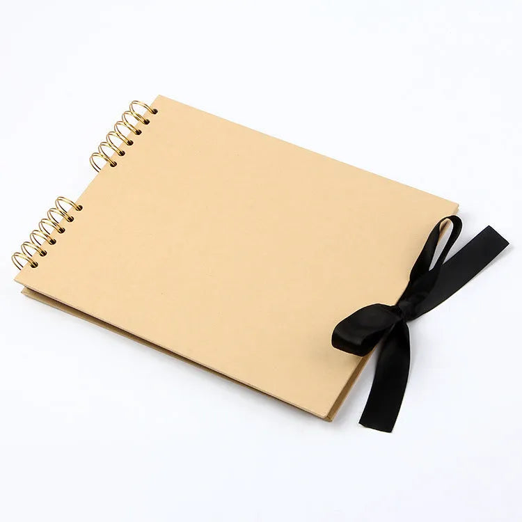 DIY handmade photo album with coil spiral binding showing black and yellow cover options