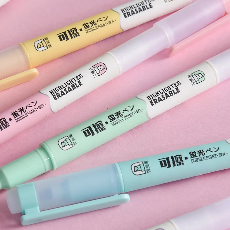 Hand-held counter with six fluorescent marker pens in plastic shell with double-ended tips