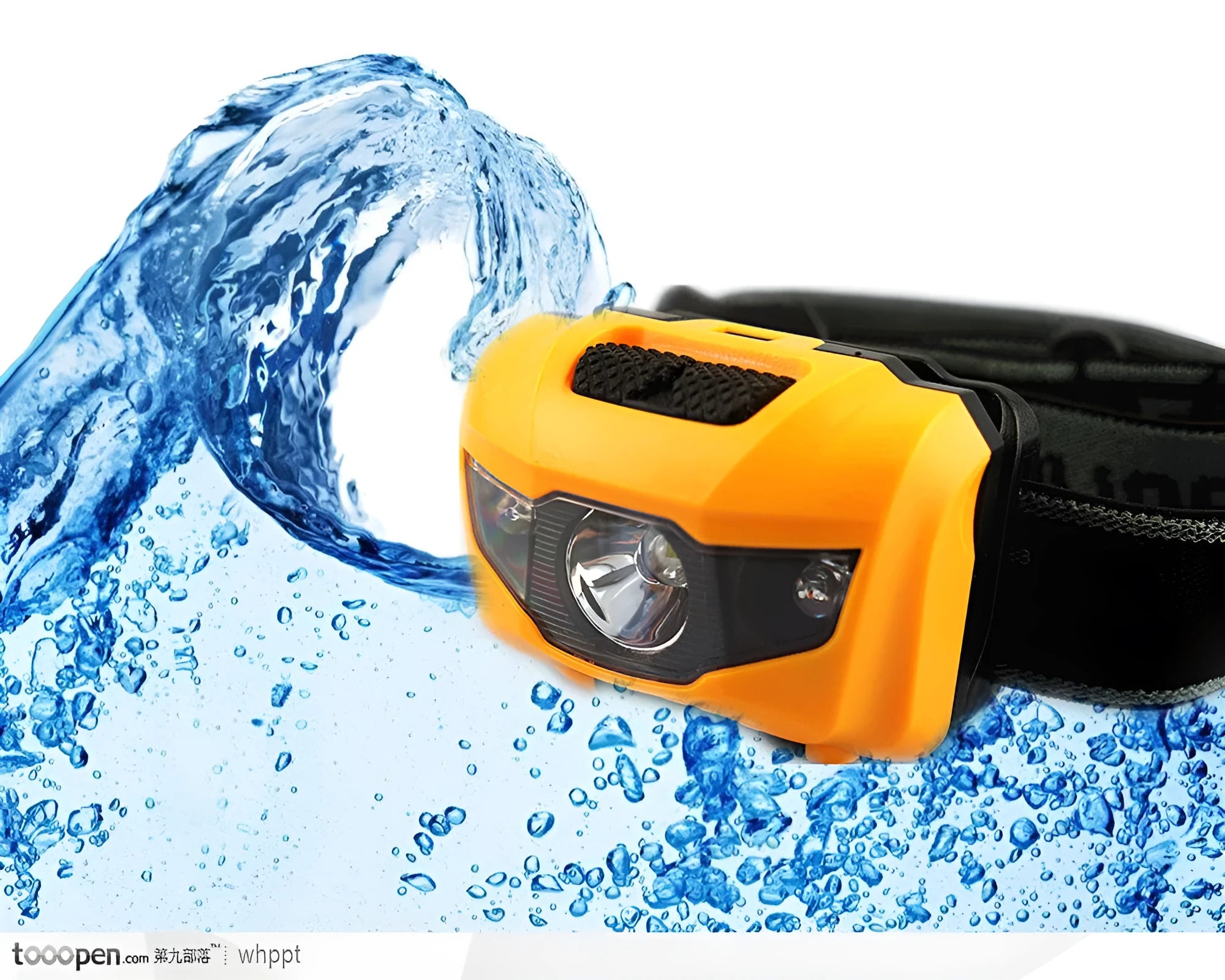 Waterproof head torch with white and red LEDs, shown in black colour option.