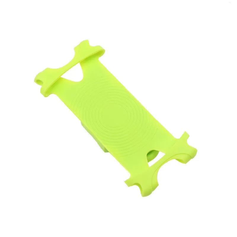 Adjustable silicone bicycle phone holder mounted on handlebar with smartphone secured