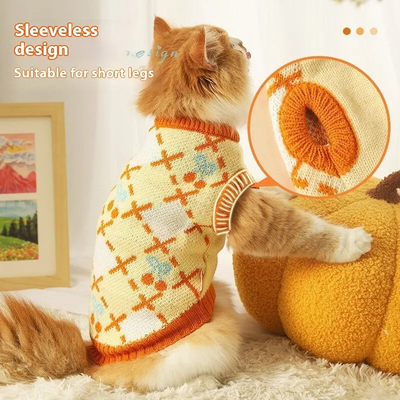 Orange cherry colour cat sweater diamond cherry knit autumn winter clothing