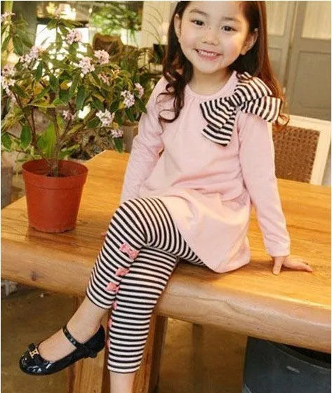Cotton pink girl clothing set, sizes 110cm to 140cm, on a child