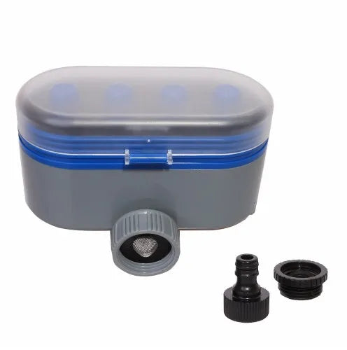 Dual timed irrigation controller for automatic garden watering with battery compartment and hose connections