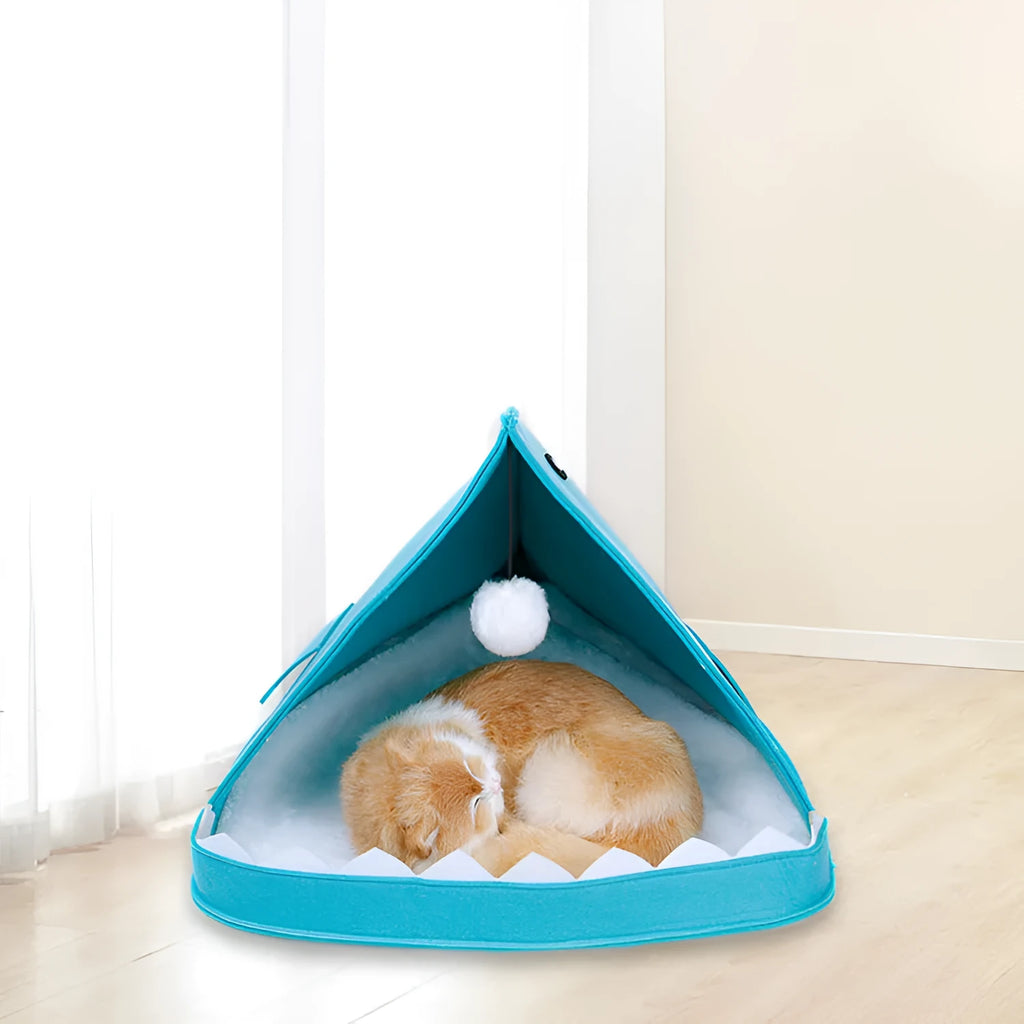Shark pet cat nest house in blue or grey non-woven felt, 40x60x40cm, 300g, for pets around 8kg