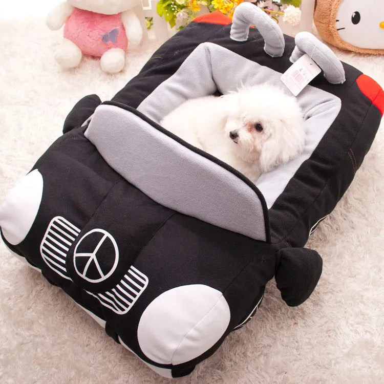 Pet kennel dog sofa bed with cool sports car design in dense velvet, 72x50x30cm, black colour