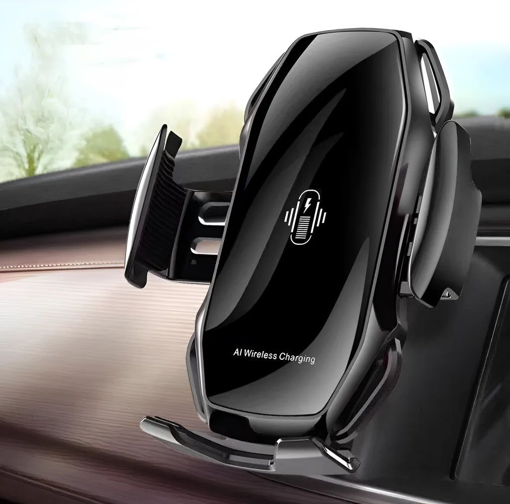Car mobile phone holder with USB charging port in black, blue, gold, and red colour options