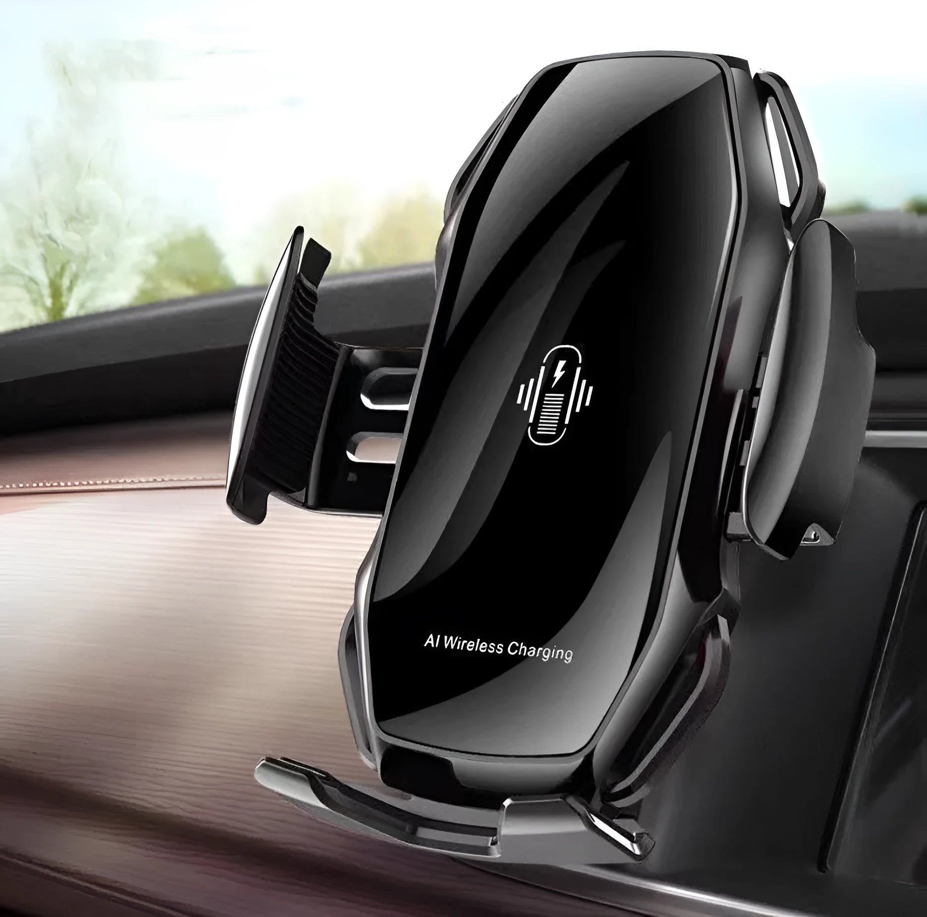 Car mobile phone holder with USB charging port in black, blue, gold, and red colour options