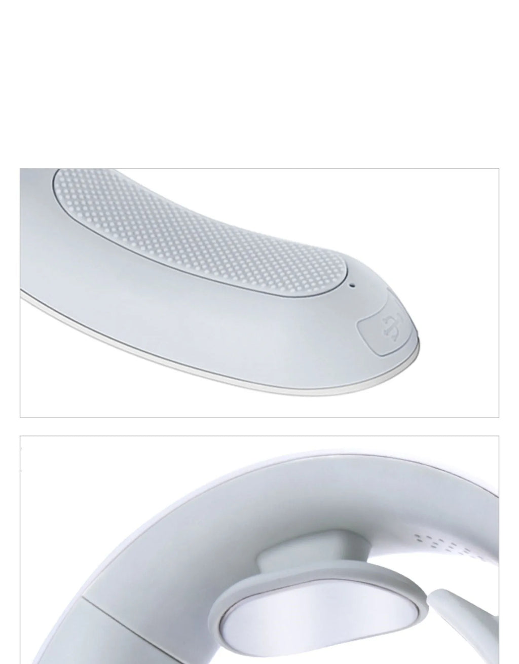 White electric full body acupressure massager with stainless steel nodes on a grey background.