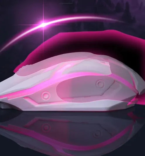 Wired gaming keyboard and mouse set with rainbow backlight and floating keys in black on a desk