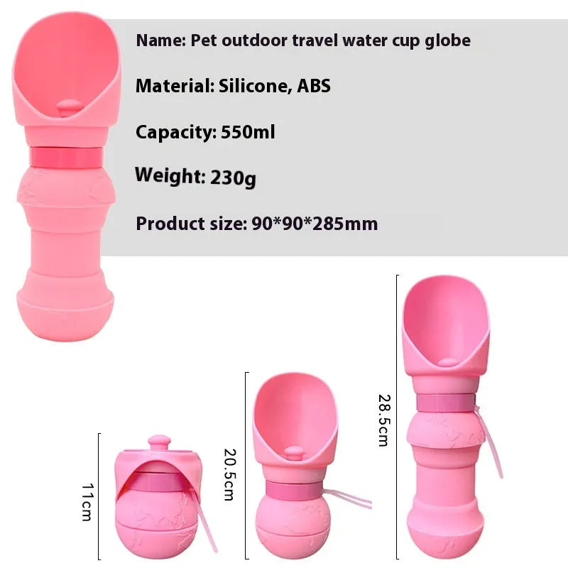 Silicone pet folding cup shown in assorted colours including black, pink, and blue, collapsed flat and expanded for use.
