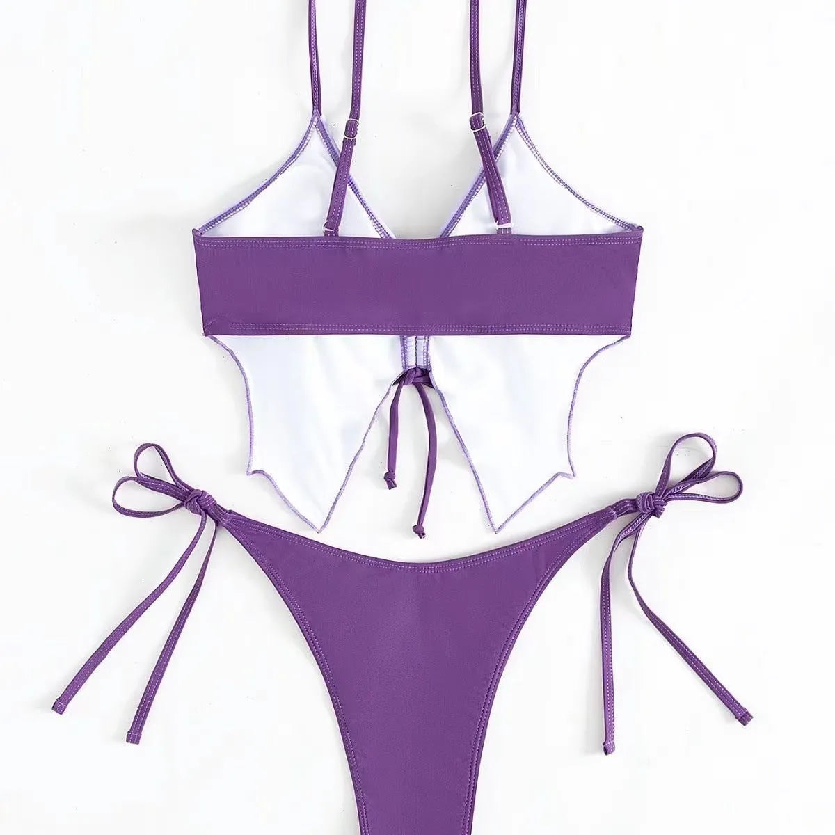 Women's purple bikini set with sleeveless top and split briefs in bow ins style