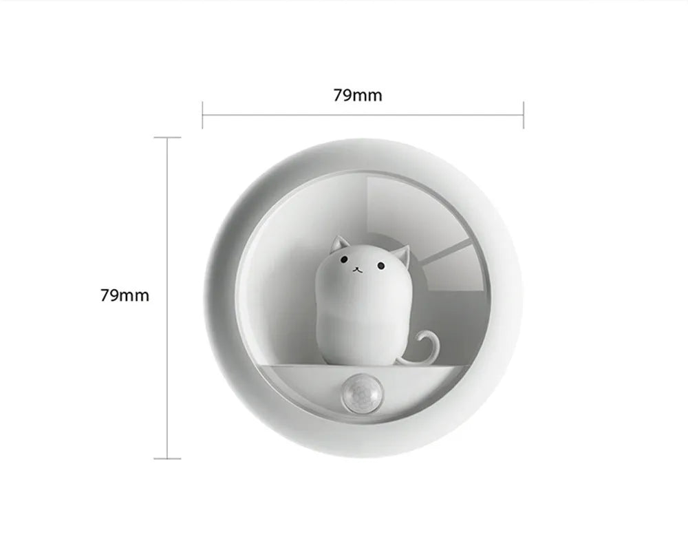 Creative cute cat night light with dual sensor and USB rechargeable battery in pink, white, and yellow options