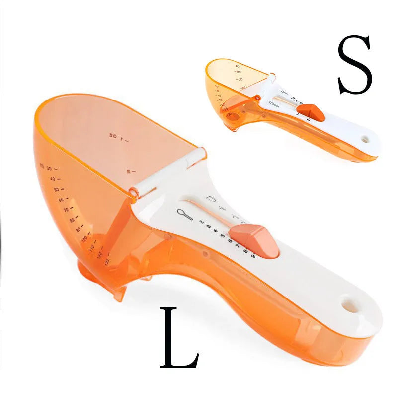 Orange and blue digital measuring spoons with magnetic base and measurement markings.