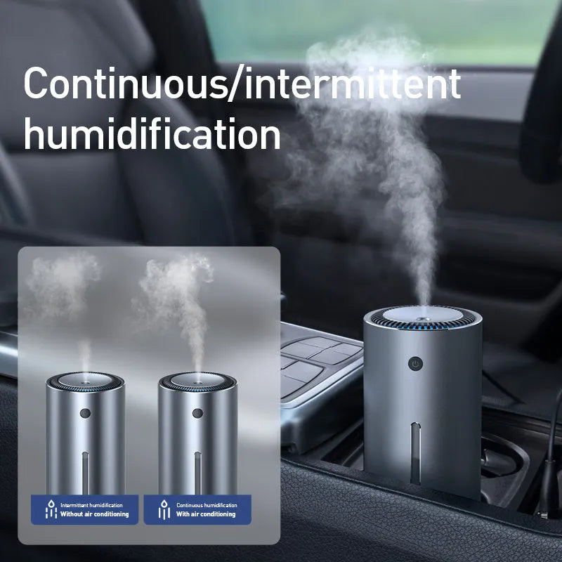 Black aluminium alloy car humidifier and air purifier with USB cable on a desk