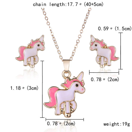 Alloy pony pendant necklace with oil painting horse motif in gold finish on chain