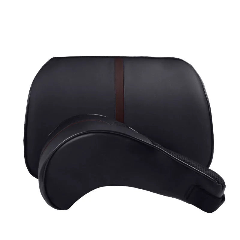 Memory foam car cushion headrest lumbar support pillow with leather cover in neutral colours