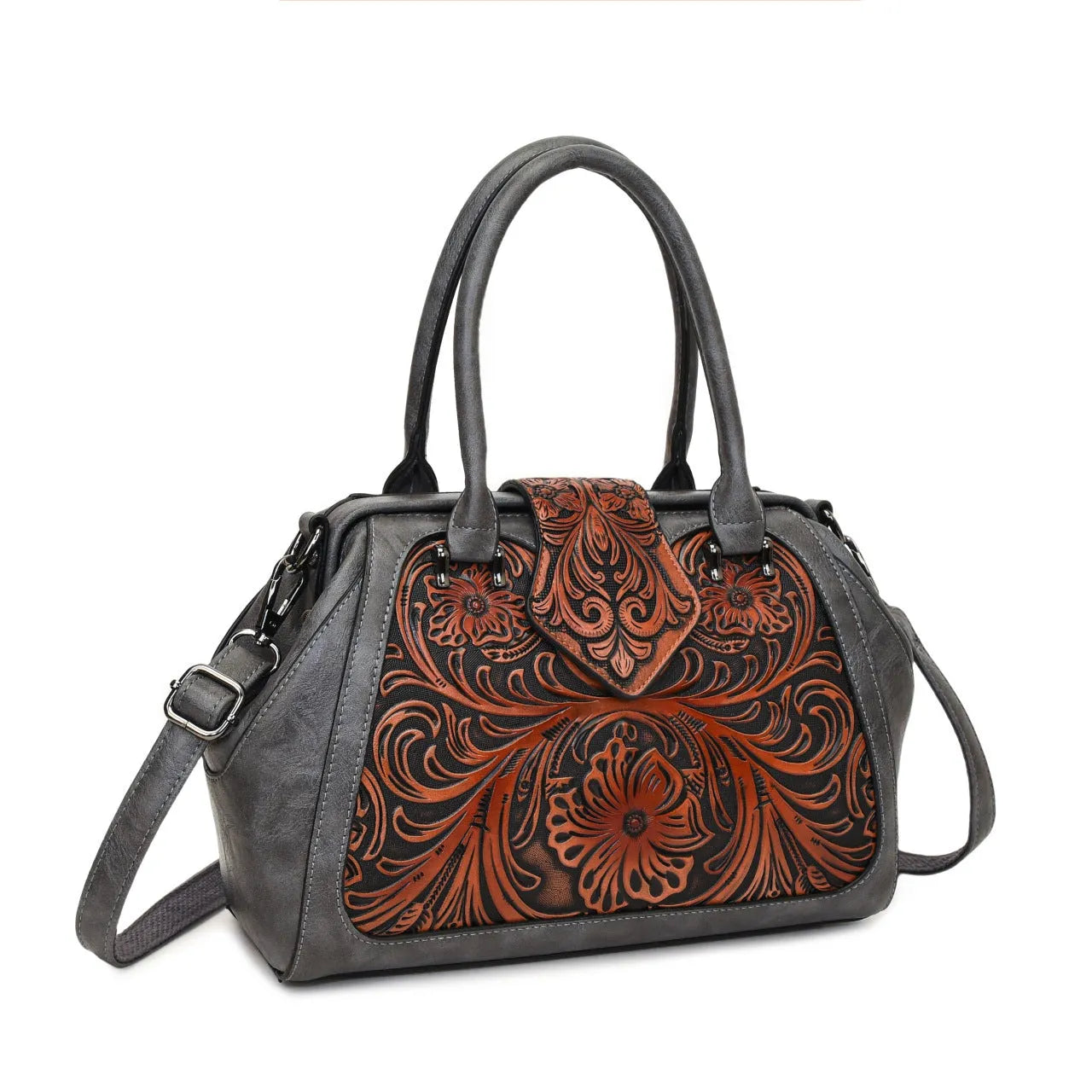 Handmade carved one-shoulder women's PU leather bag in beige with retro embossed pattern and pillow shape