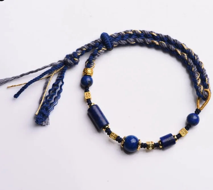 Hand-woven flexible wire watch band in ethnic style with Hongfei Ebony or Lapis Lazuli colour options