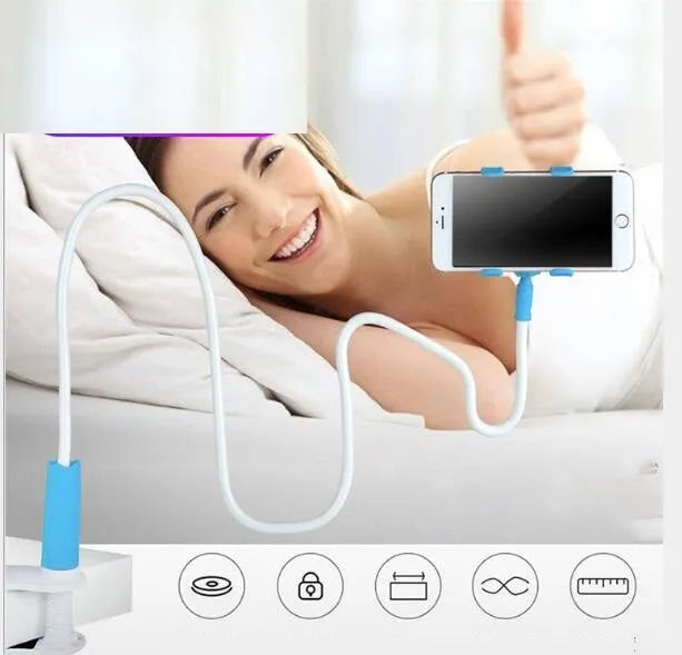 Mobile phone bracket with spiral clip base and alloy bent pipe in black 80cm length