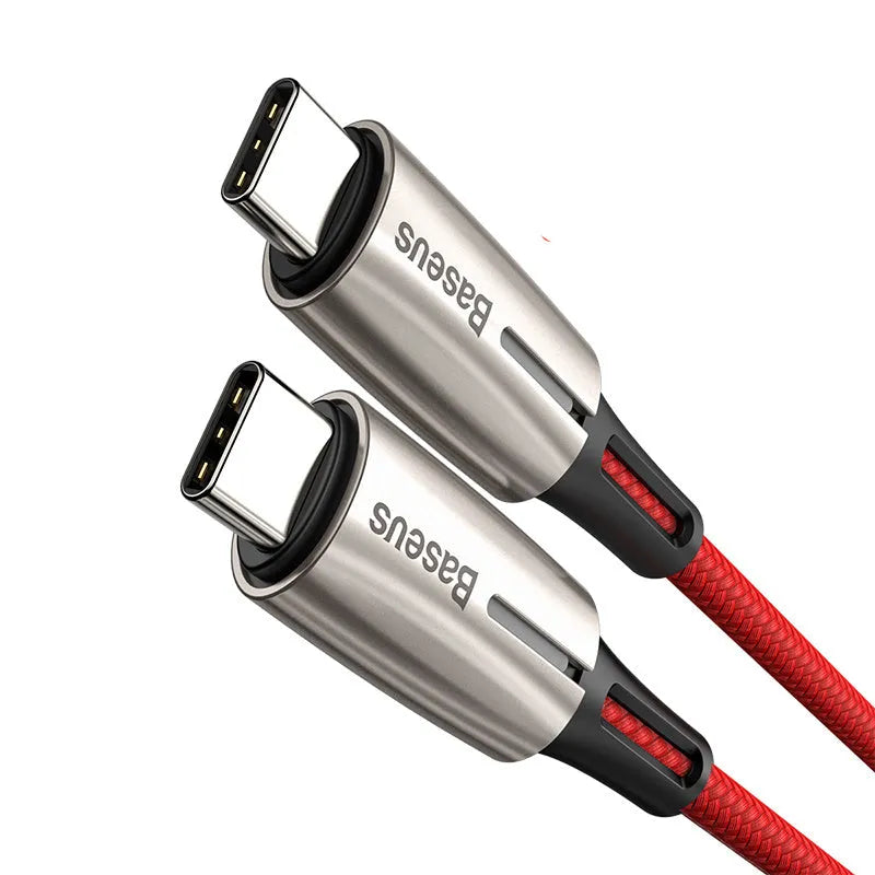 Purple and red dual Type-C data cable with PD60W fast charging support, 1 metre length