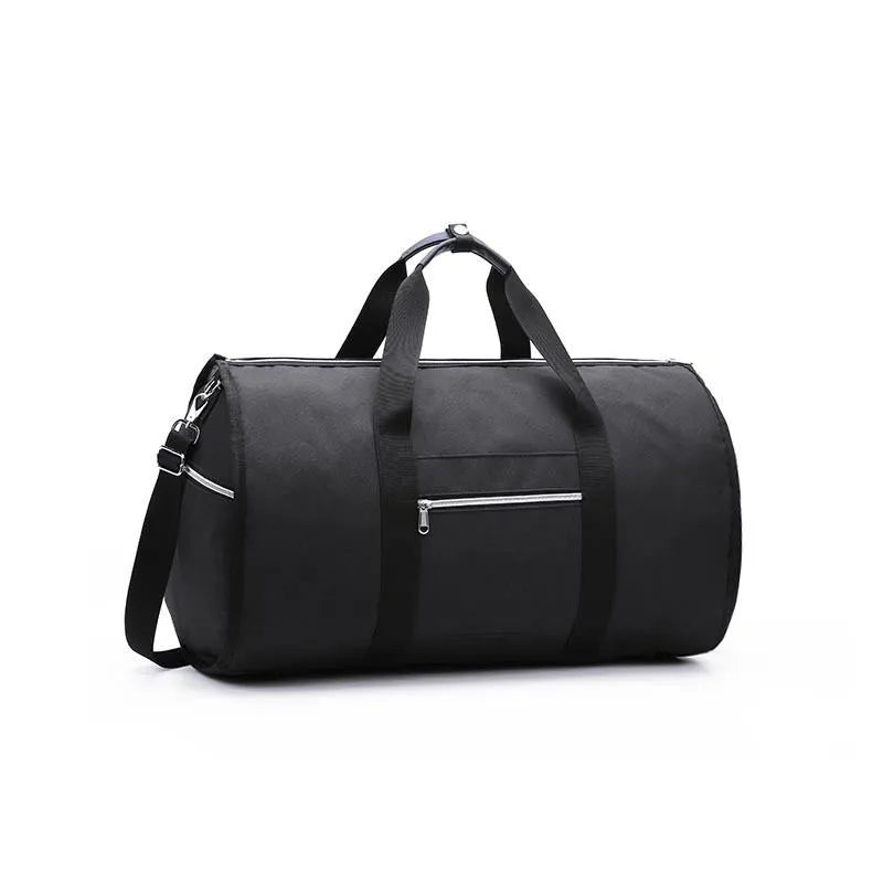 Medium cylindrical travel bag in waterproof Oxford cloth, shown in red with zipper pocket open.
