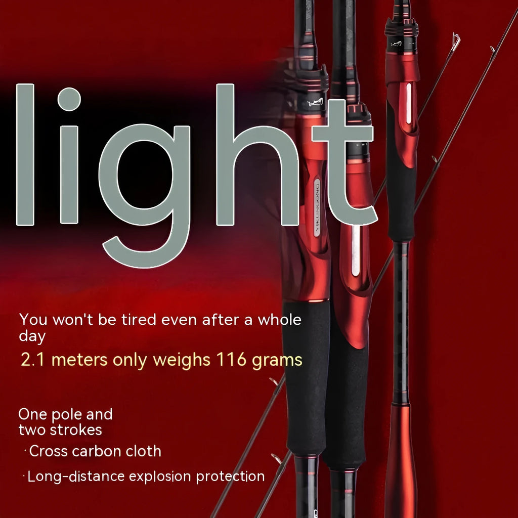 Carbon fishing rod showing straight handle and pikestaff style options for ultralight lure fishing.
