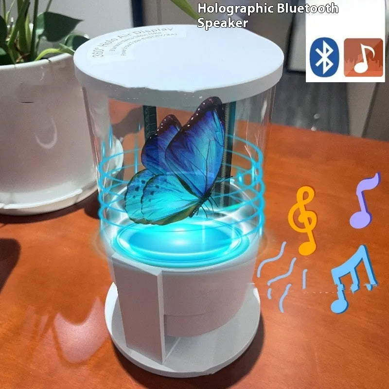 360-degree 3D holographic fan Bluetooth speaker with 10cm cylindrical screen and 160 LEDs in white