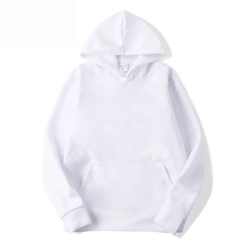 White cotton blend pullover hoodie for men and women with long sleeves